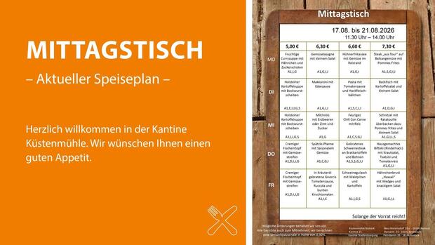 Aktueller Speiseplan der Kantine