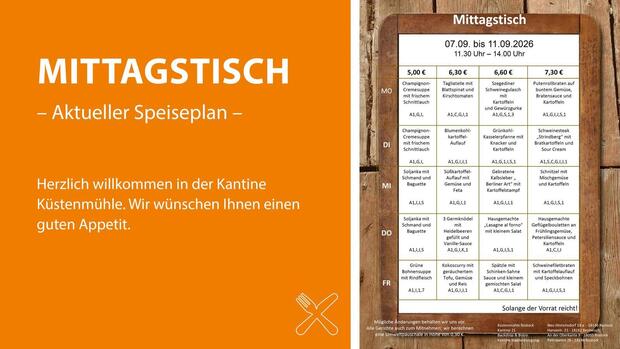 Aktueller Speiseplan der Kantine