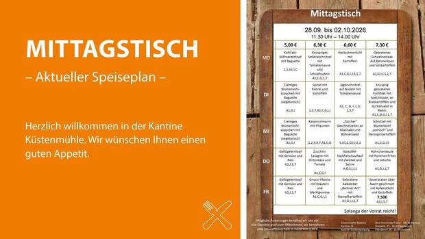 Aktueller Speiseplan der Kantine